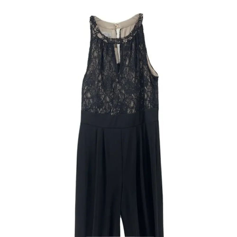 Black Sleeveless Wide Leg Jumpsuit Lace Small